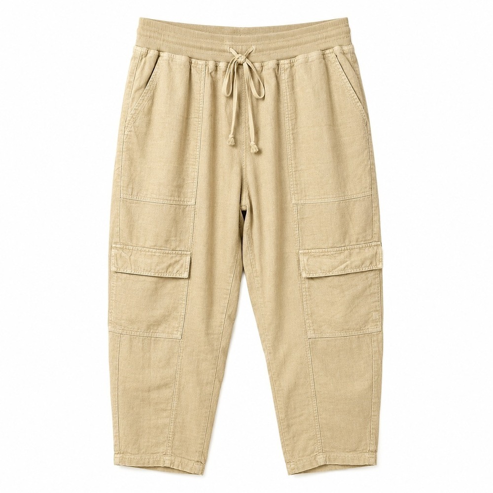 DAILY PRACTICE Anthropologie Linen Blend Evergreen Cargo Cropped Pant Sz S Beige